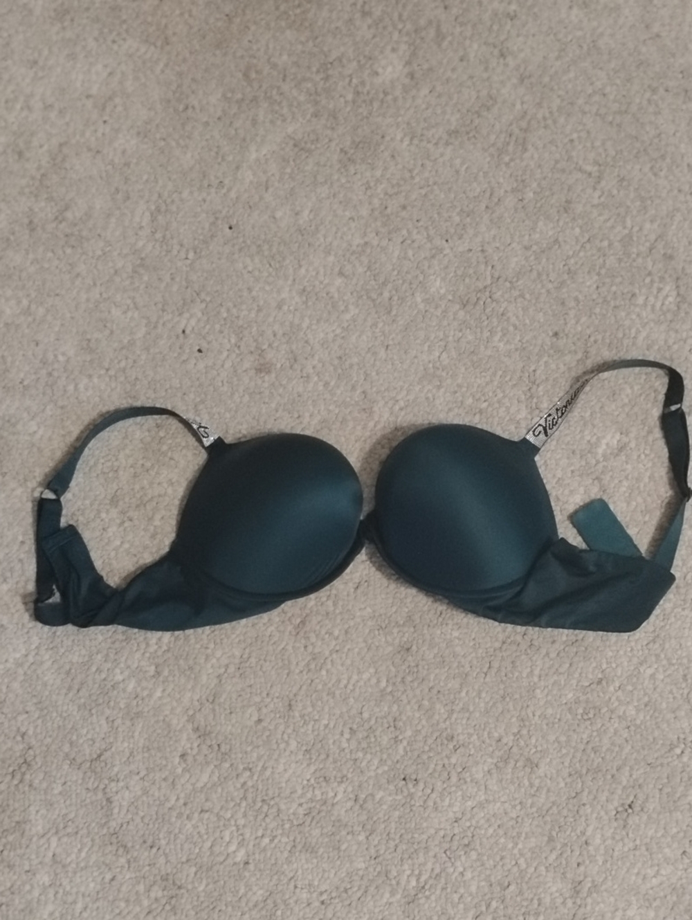 Victoria's Secret add 2 Cup Sizes Dark Green Bra With Jeweled Straps...36C